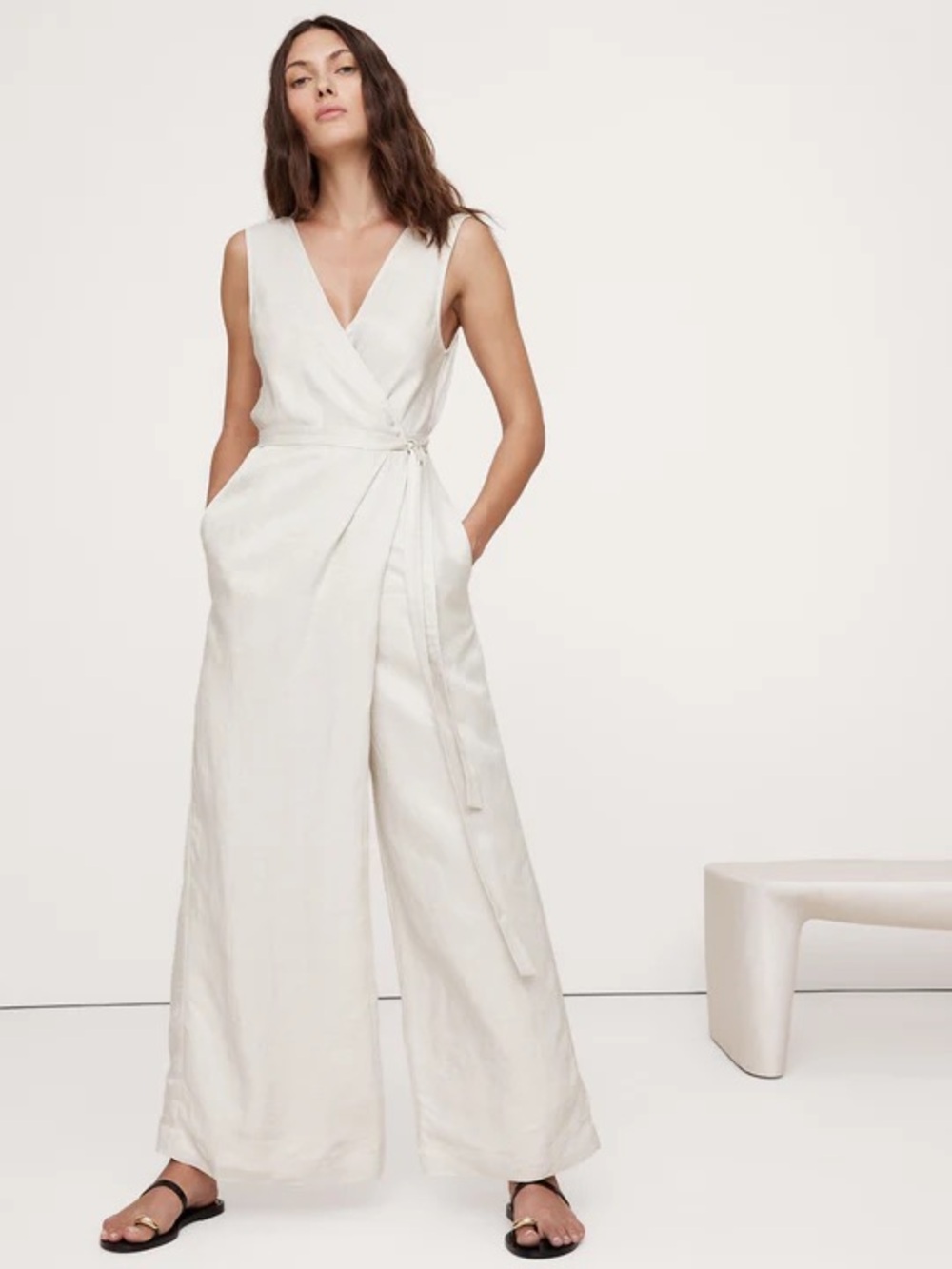 NEW! Banana Republic Viscose-Linen Wrap-Front Jumpsuit - Small & Medium 🌅6️⃣